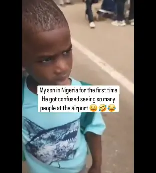 BREAKING NEWS: Woman Shares Her Son’s Reaction On Landing Nigeria For The First Time (Watch Video)